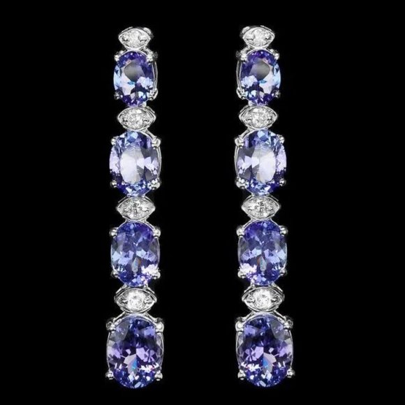 9.30Ct Natural Tanzanite and Diamond 14K Solid White Gold...